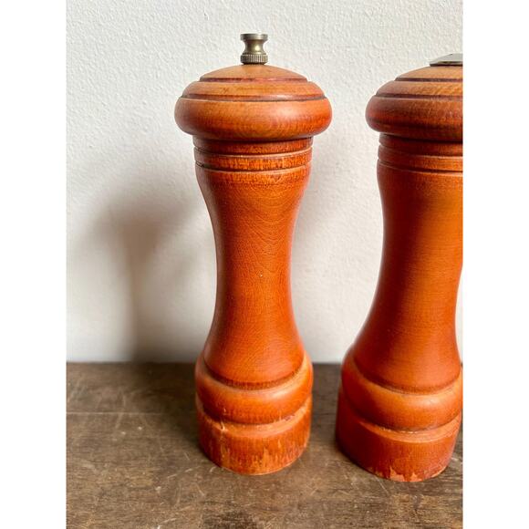Vintage Wooden Pepper Grinder and Salt Shaker | Farmhouse Cottagecore Kitchen - Picture 2 of 9